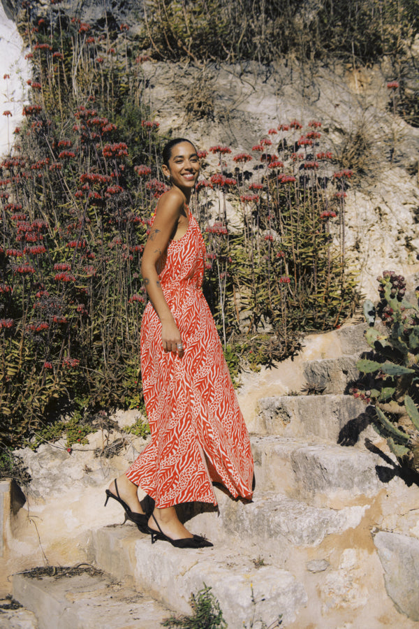 JOELLA Animal Mix Stripe Slip Midi Sun Dress