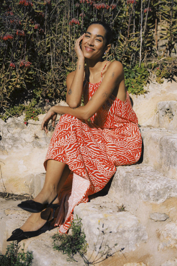JOELLA Animal Mix Stripe Slip Midi Sun Dress