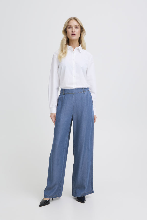 KOSMO Wide Leg Chambray Trousers in Denim Blue – Suki's Wardrobe