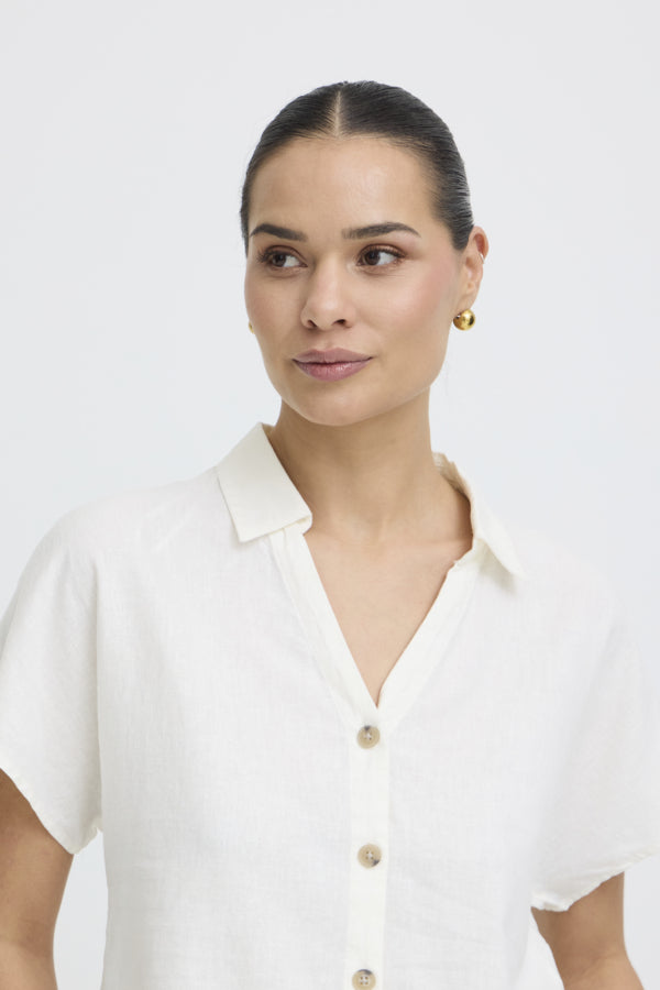 FALAKKA Cap Sleeve Linen Shirt in White
