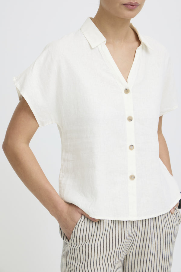 FALAKKA Cap Sleeve Linen Shirt in White