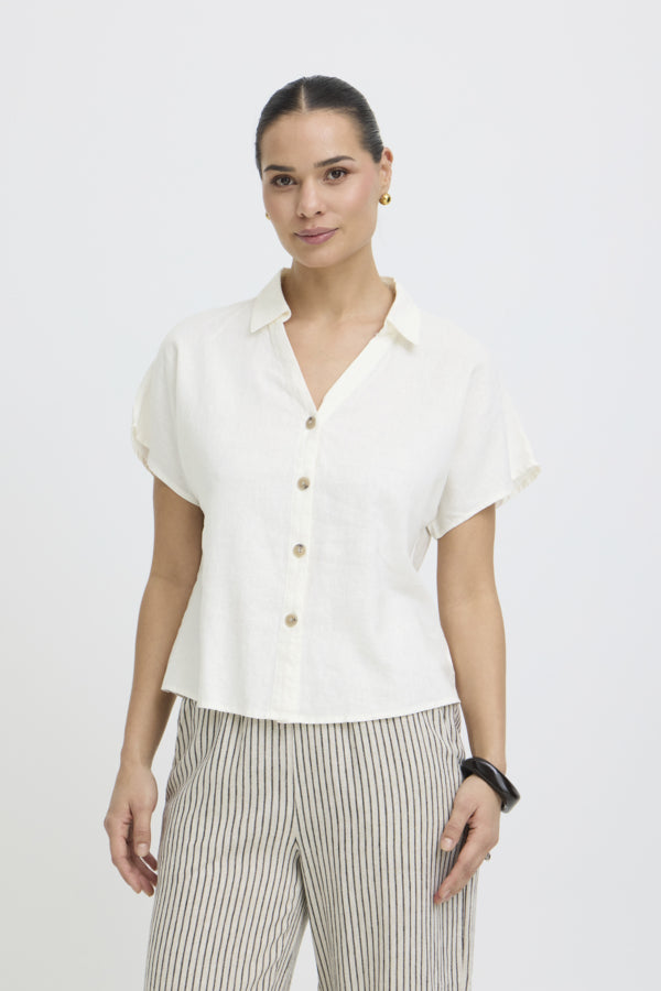 FALAKKA Cap Sleeve Linen Shirt in White
