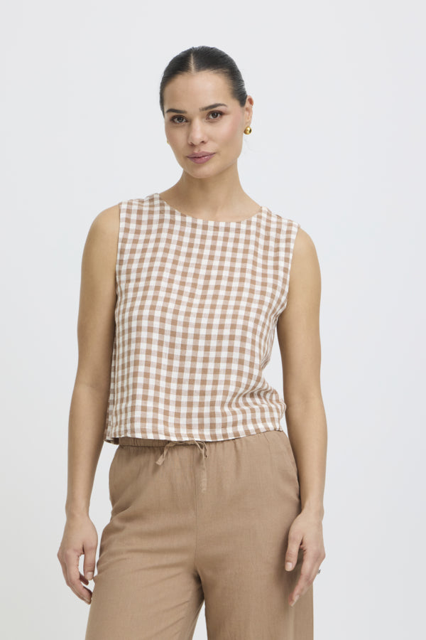 FALAKKA Vest Top in Brown Gingham Check