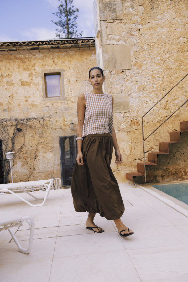 FALAKKA Vest Top in Brown Gingham Check