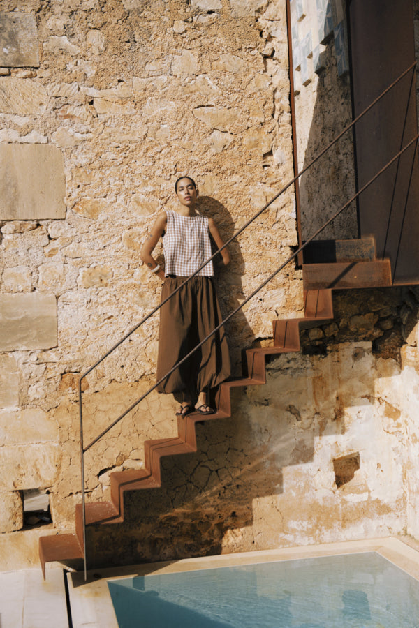 FALAKKA Vest Top in Brown Gingham Check