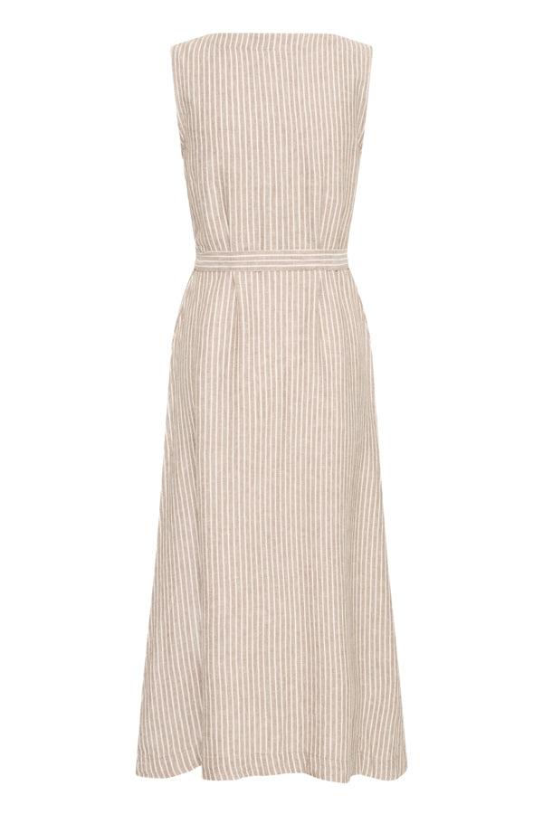 FALAKKA Button Down Sleeveless Shirt Dress in Brown Stripe