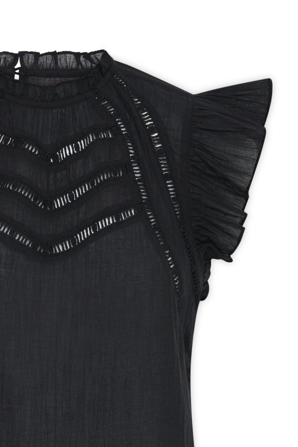 HUMA Sleeveless Lace Detail Blouse in Black