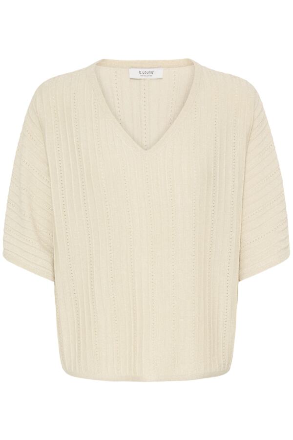 MOBBE V Neck Fine Jumper in Birch cream