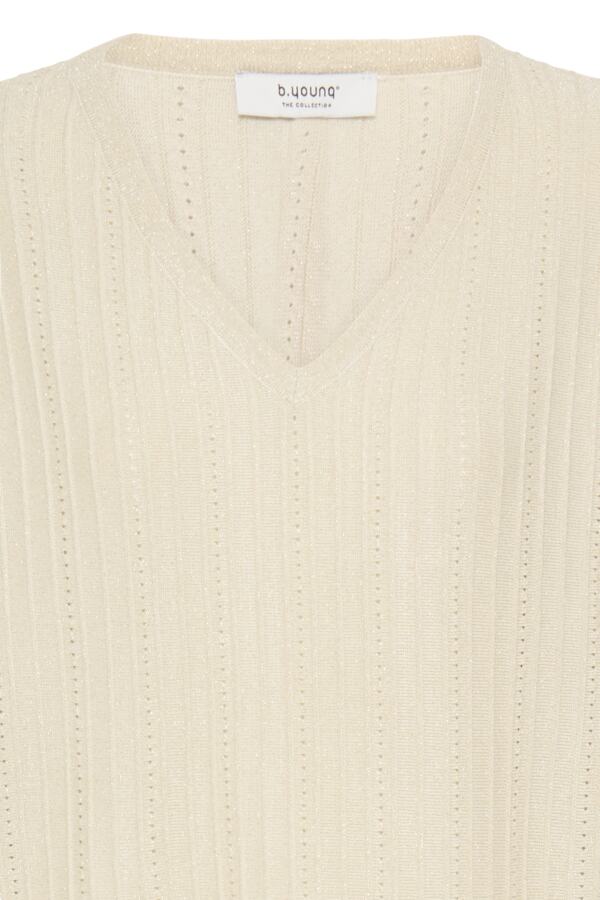 MOBBE V Neck Fine Jumper in Birch cream