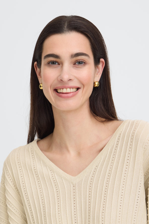MOBBE V Neck Fine Jumper in Birch cream