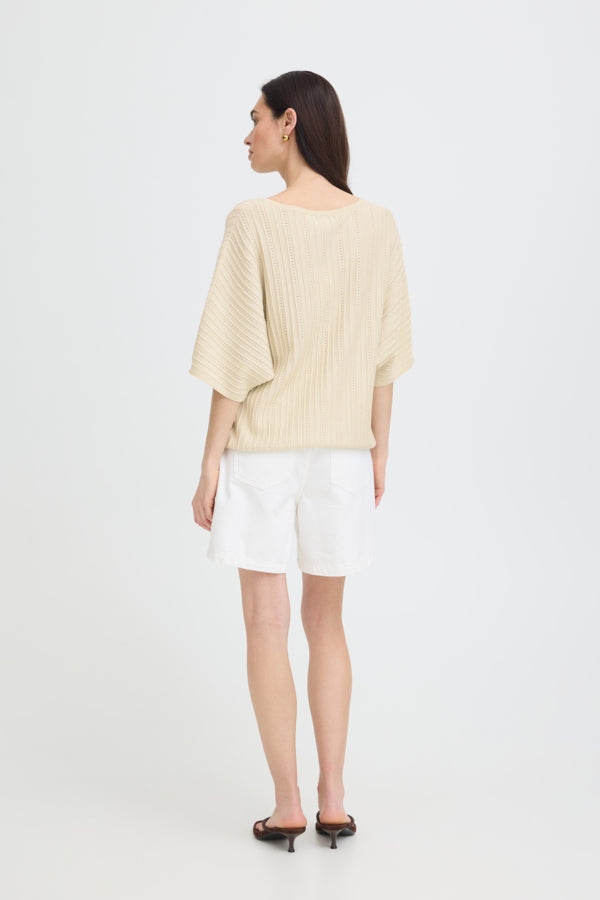 MOBBE V Neck Fine Jumper in Birch cream