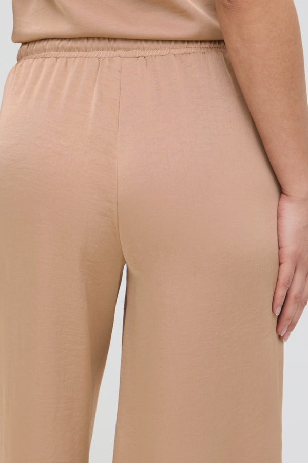 DACANNA Silky Wide Leg Trousers in Stucco Warm Caramel