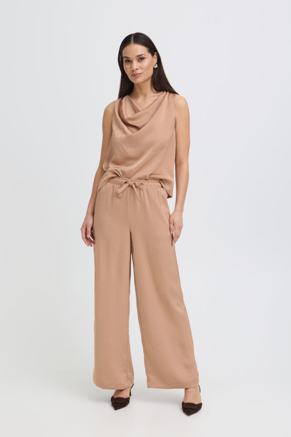 DACANNA Silky Wide Leg Trousers in Stucco Warm Caramel