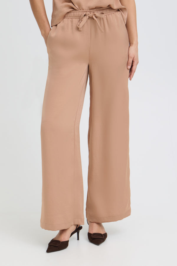 DACANNA Silky Wide Leg Trousers in Stucco Warm Caramel