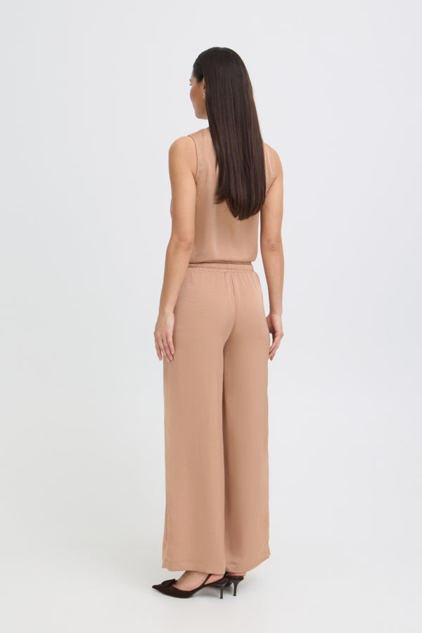 DACANNA Silky Wide Leg Trousers in Stucco Warm Caramel