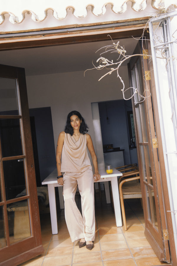 DACANNA Silky Tank Top in Stucco Warm Caramel