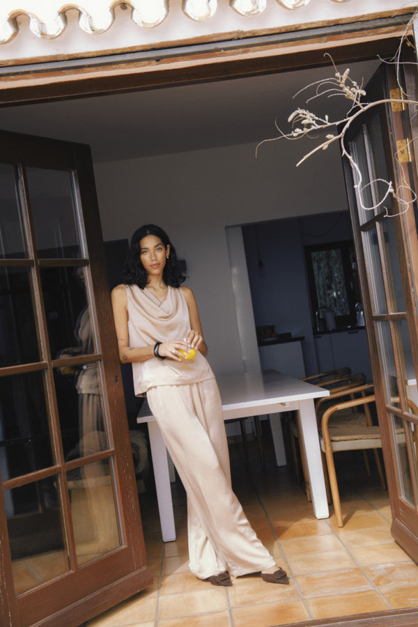 DACANNA Silky Tank Top in Stucco Warm Caramel