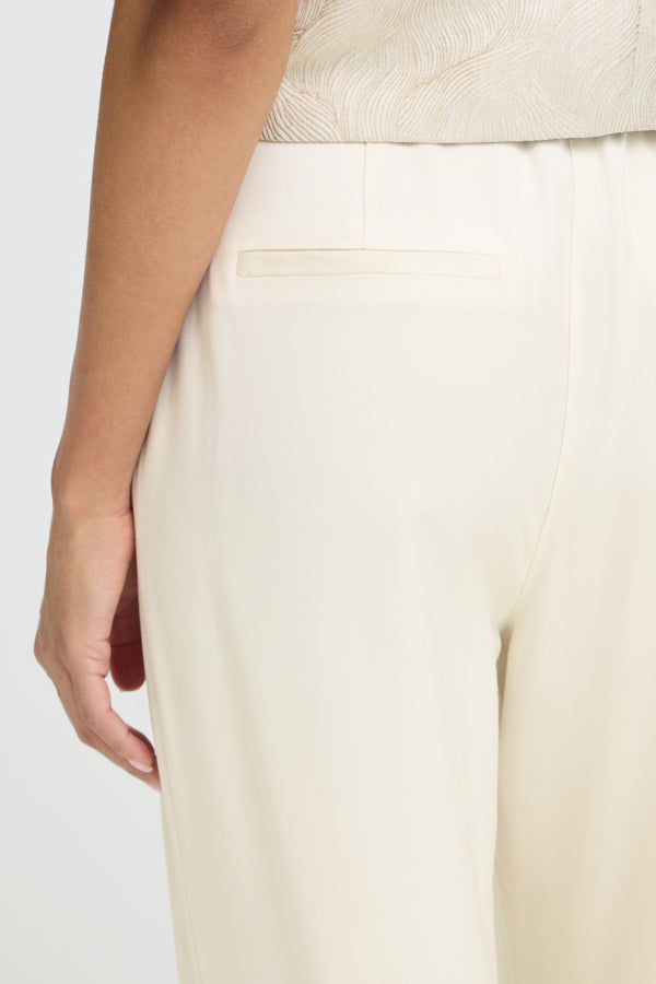 DALIANA Linen Look Wide Leg Tailored Trousers in Cream