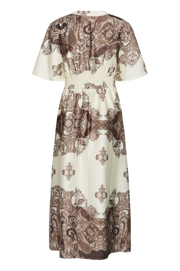 JANNIKE 2 Short Sleeve Silky Dress in Chocolate Paisley Print