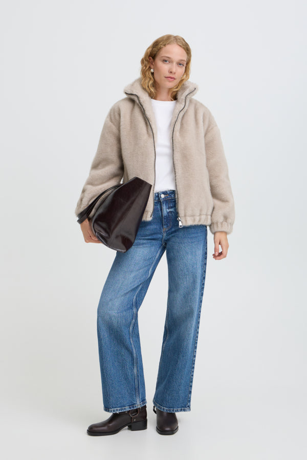 CORNILLA Fluffy Fleece Jacket in String Beige