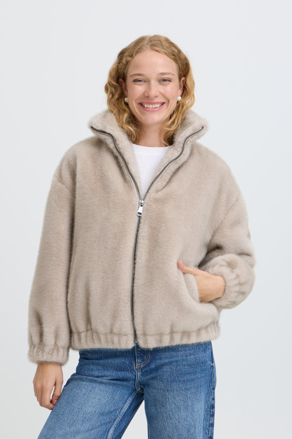CORNILLA Fluffy Fleece Jacket in String Beige