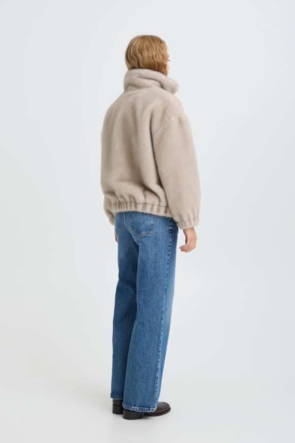 CORNILLA Fluffy Fleece Jacket in String Beige