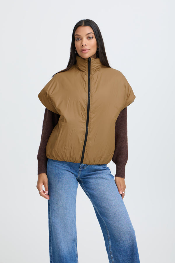BERTA Reversible Quilted Sleeveless Jacket in Black and Caramel