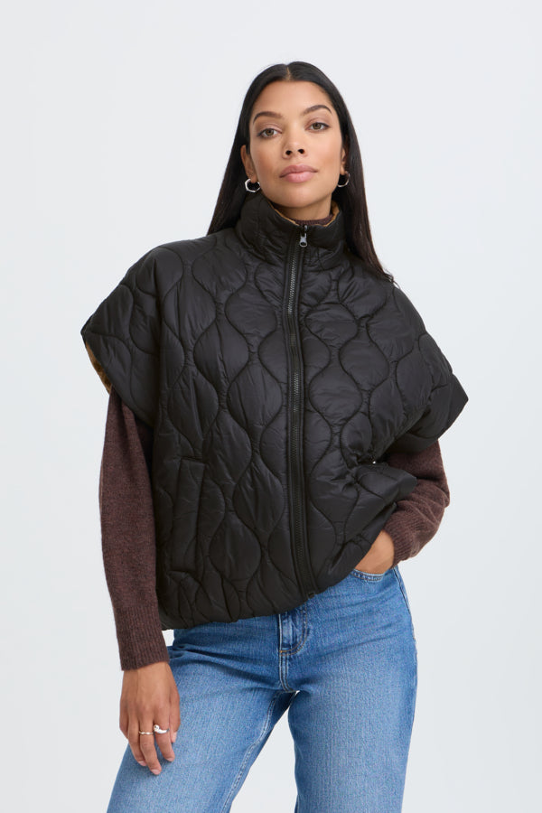 BERTA Reversible Quilted Sleeveless Jacket in Black and Caramel