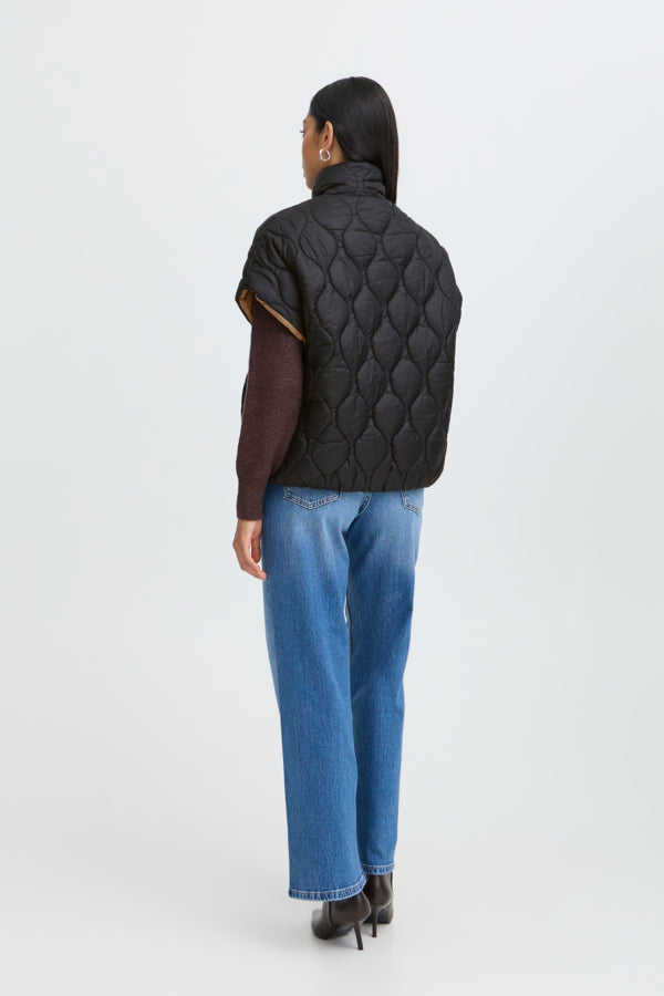 BERTA Reversible Quilted Sleeveless Jacket in Black and Caramel