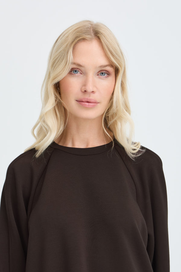 BANA 104 Long Sleeve Sweatshirt with Split in Java Chocolate Brown