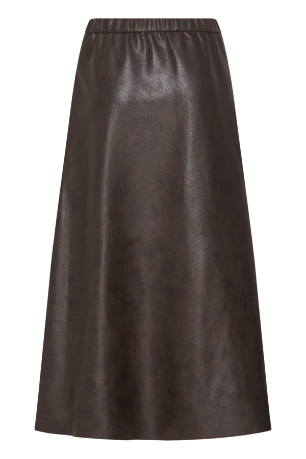DIMIAN Vegan Leather Midi Skirt in Chocolate Java Brown