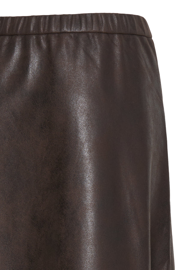DIMIAN Vegan Leather Midi Skirt in Chocolate Java Brown