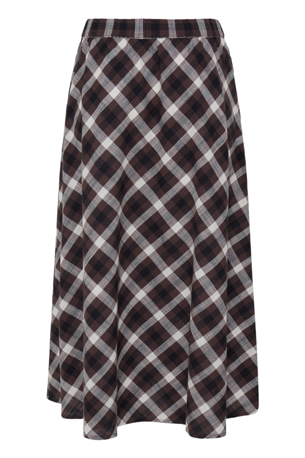 FLANNY Check Tartan Midi Skirt in Chocolate Brown