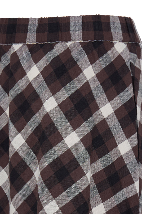 FLANNY Check Tartan Midi Skirt in Chocolate Brown