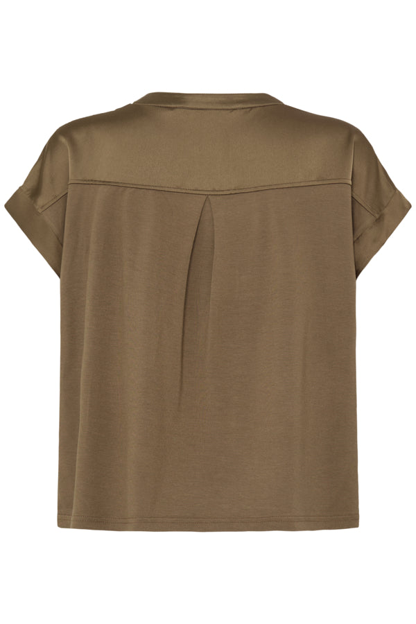 SELITA Silky Short Sleeve V Neck Top in Sepia