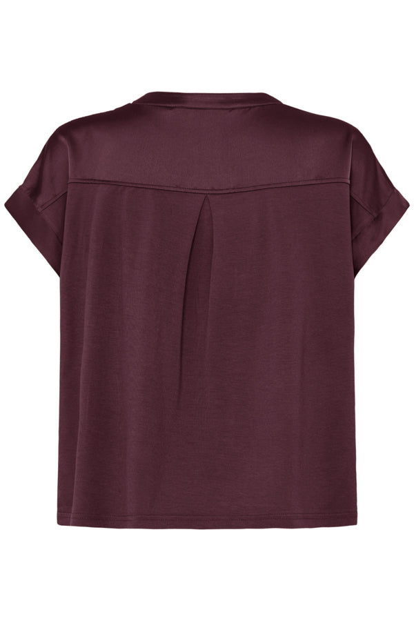 SELITA Silky Short Sleeve V Neck Top in Burgundy Fig