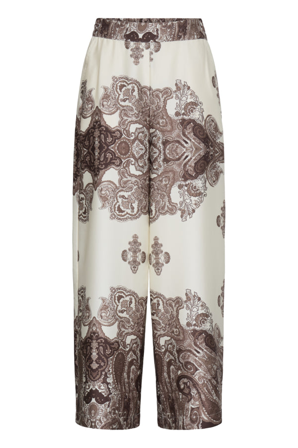 JANNIKE 2 Silky palazzo Trousers In Chocolate Paisley Print