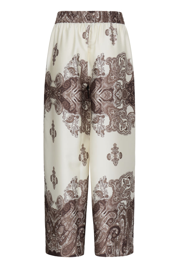 JANNIKE 2 Silky palazzo Trousers In Chocolate Paisley Print