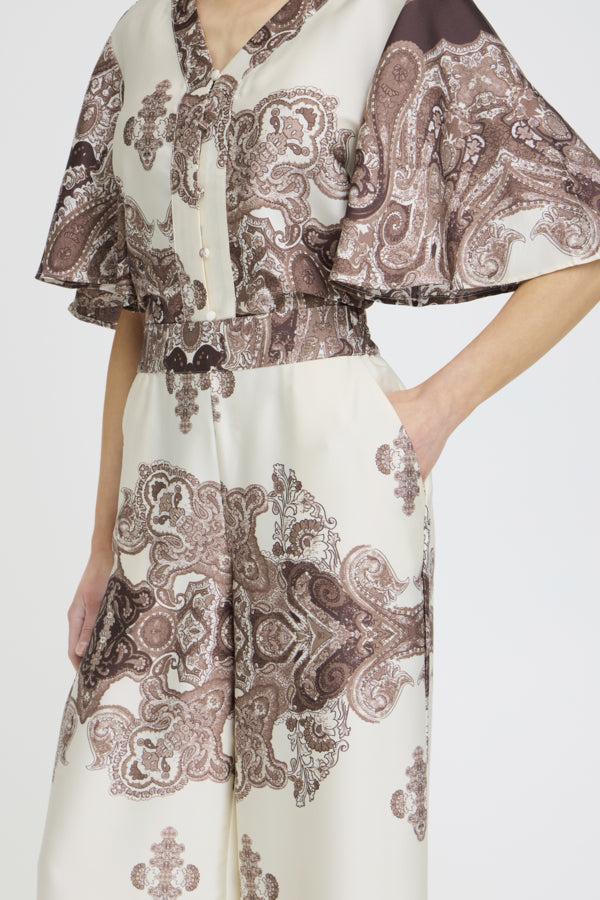 JANNIKE 2 Silky palazzo Trousers In Chocolate Paisley Print