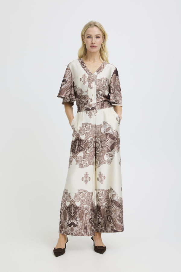 JANNIKE 2 Silky palazzo Trousers In Chocolate Paisley Print