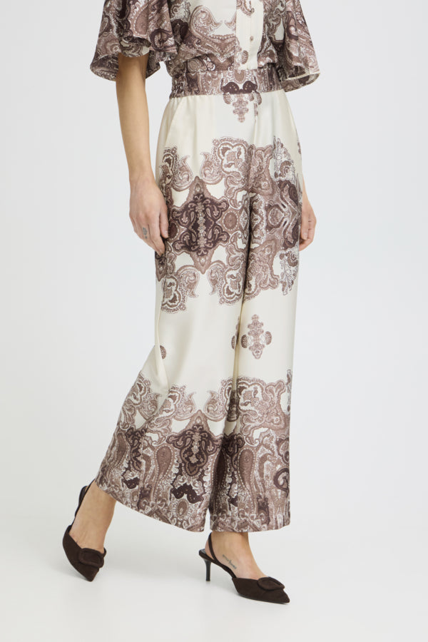 JANNIKE 2 Silky palazzo Trousers In Chocolate Paisley Print