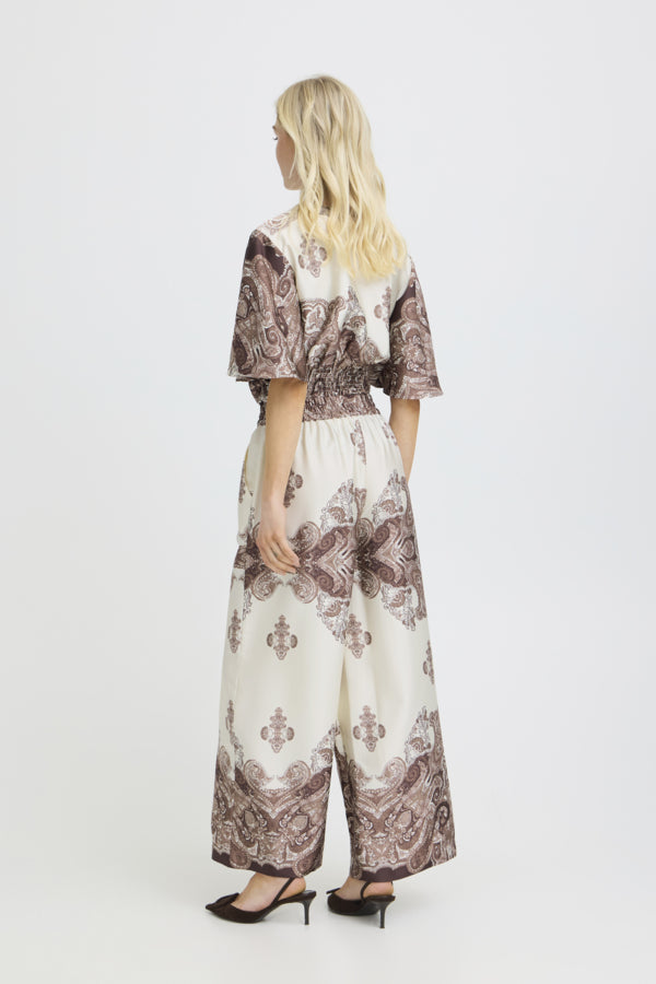 JANNIKE 2 Silky palazzo Trousers In Chocolate Paisley Print