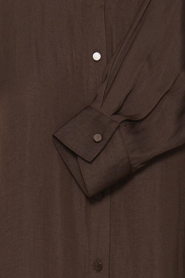 IVAL Silky Button Down Shirt in Chocolate Java Brown
