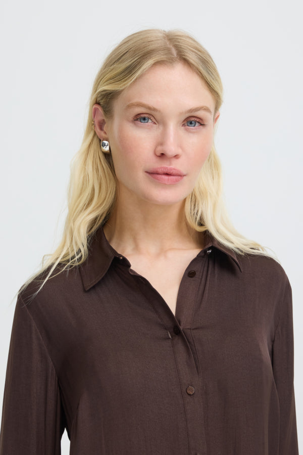 IVAL Silky Button Down Shirt in Chocolate Java Brown