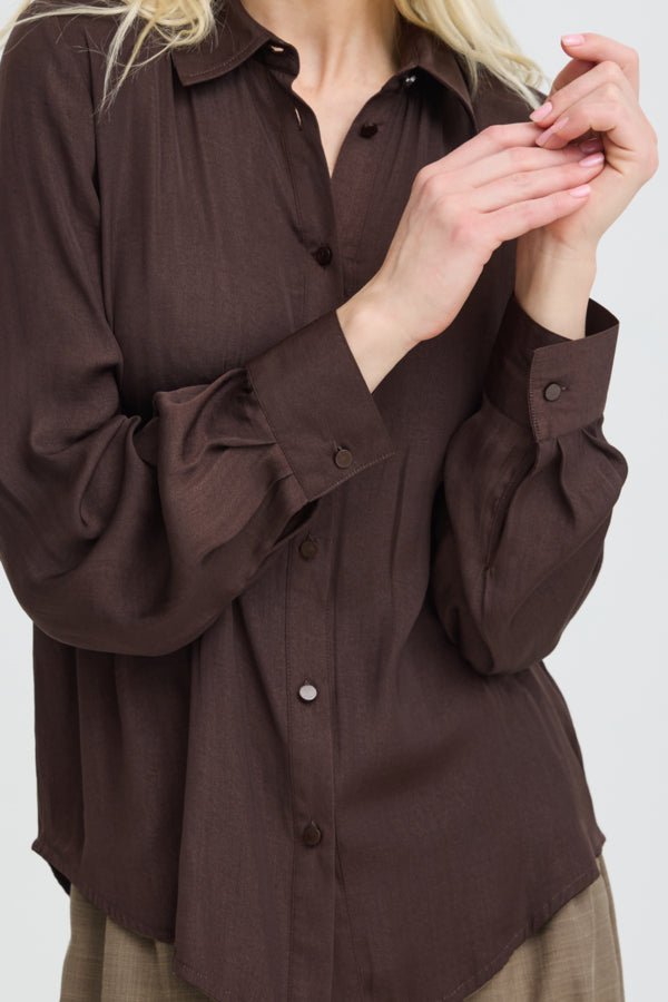 IVAL Silky Button Down Shirt in Chocolate Java Brown