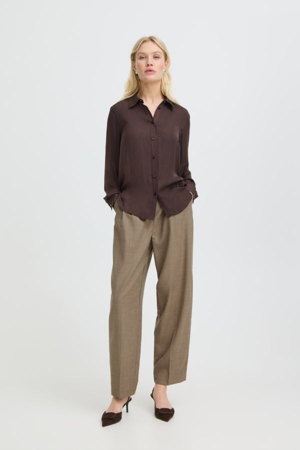 IVAL Silky Button Down Shirt in Chocolate Java Brown