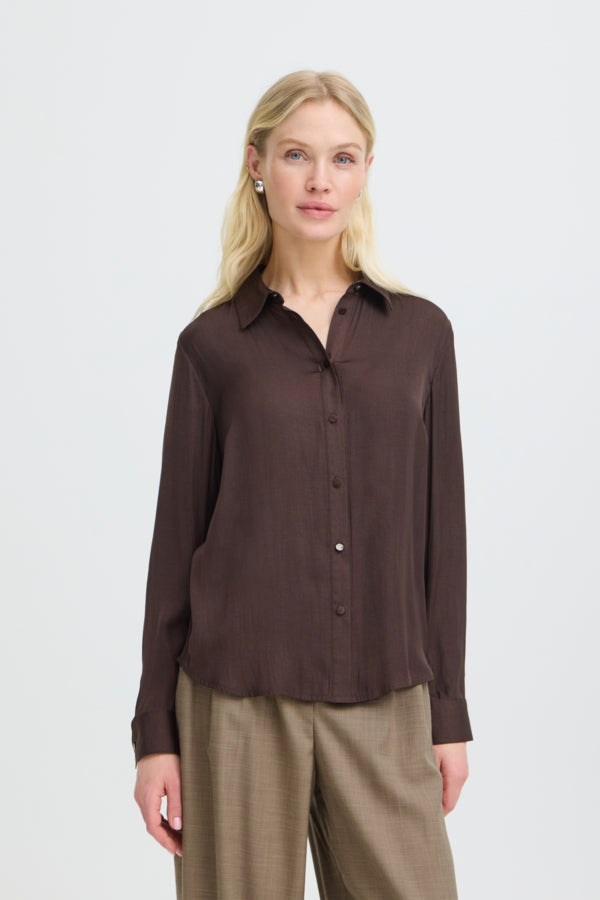 IVAL Silky Button Down Shirt in Chocolate Java Brown