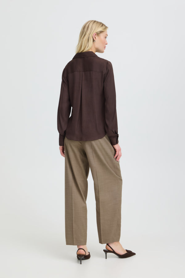 IVAL Silky Button Down Shirt in Chocolate Java Brown