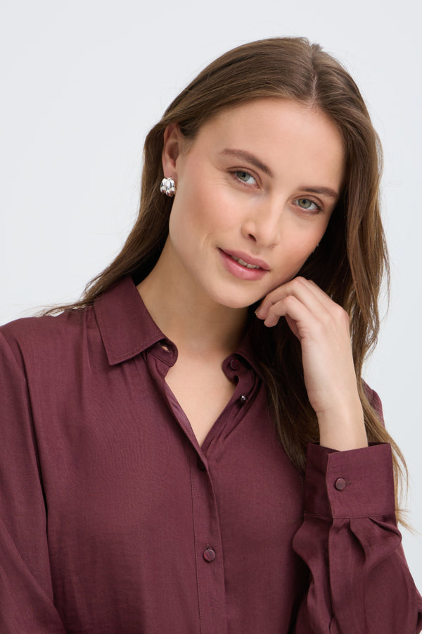 IVAL Silky Button Down Shirt in Burgundy Fig