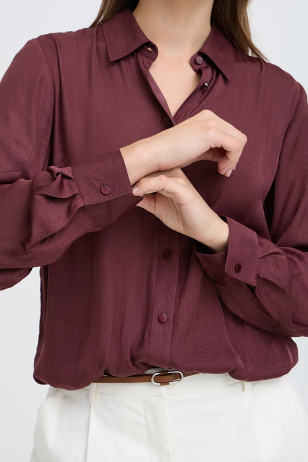 IVAL Silky Button Down Shirt in Burgundy Fig